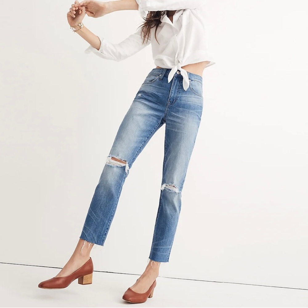 Madewell High-Rise Slim Crop Boyjean: Knee-Rip Edition Size 32